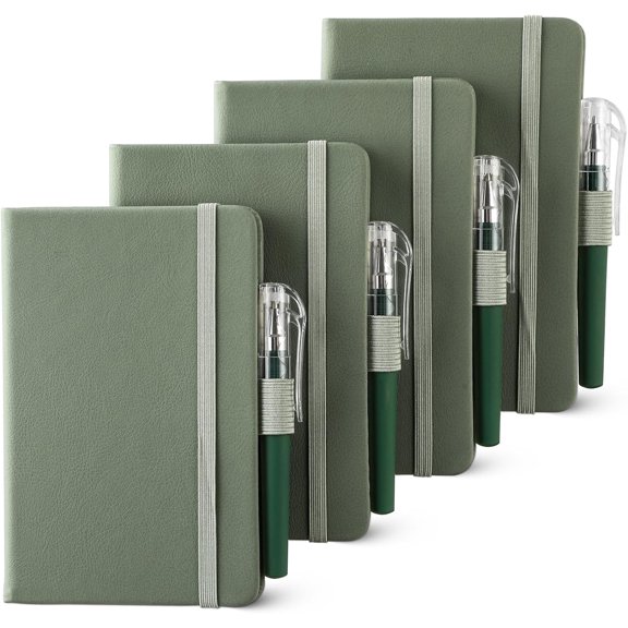 4 Pack Small Notebook Pocket Notebook, A6 Mini Leather Hardcover Journal, 3.7" X 5.7", 416 Pages Note Pads, Green