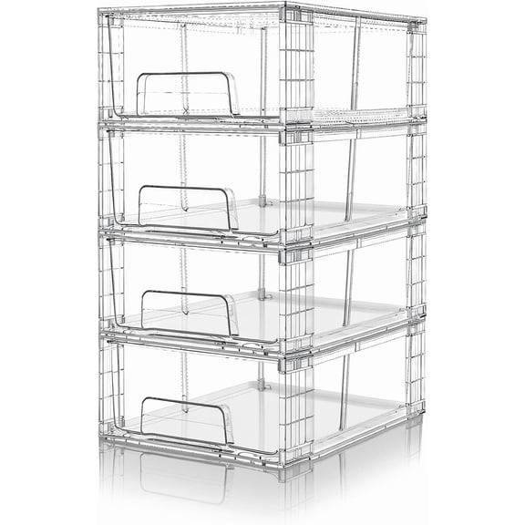 4-Pack Small Stackable Clear Acrylic Storage Drawers with Handles, Plastic Organizer Bins