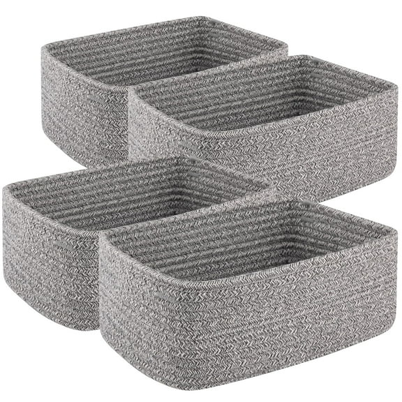 4 Pack Small Storage Shelf Baskets for Organizing, Mini Woven Rope Storage Bins for Towels, Cute Decorative Closet Organizer，Baby Nursery, Gift Empty Baskets -11.81''Lx7.87''Wx4.72''H-Jute