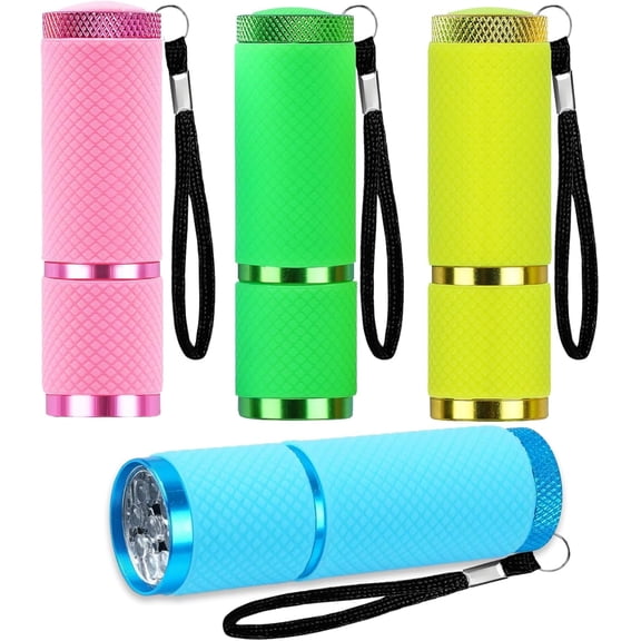 4 Pack Small Torch Mini Torches LED Super Bright with 9 LEDs,Kids Torch with Lanyard Glow in Dark Pocket Torch for Adult Camping Hiking Outdoors Gift, Without Batteries