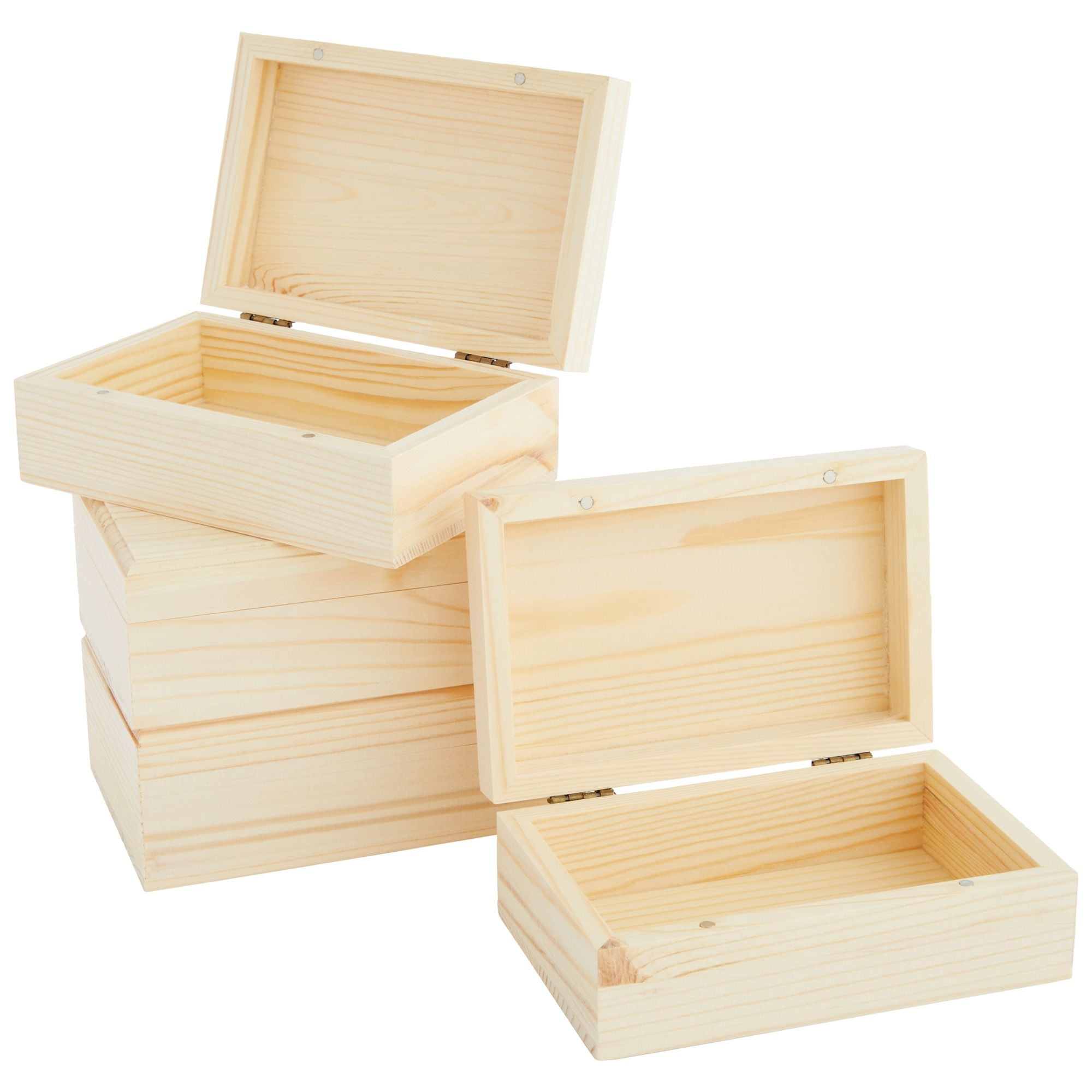 4 Pack Small Unfinished Wood Boxes for Crafts with Hinged Magnetic Lid (5.5  x 3.5 x 2 In)