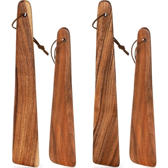 4 Pack Small Wood Flipper Teak Wood Spatula Set for Cast Iron, 10 Inch 12 Inch Flat Wooden Turner Multipurpose Wood Cooking Utensil for Flipping, Serving, Scraping & Turning