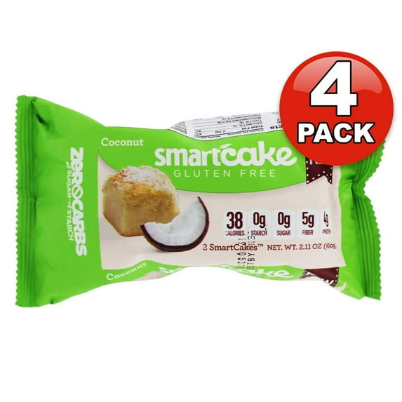 4 Pack, Smart Baking Company, SmartCake ZERO Carbs, Non-GMO, Sugar Free and Gluten Free, Low Carb Dessert, Low Carb Snacks, Low Carb Cupcakes, Zero Sugar, Coconut