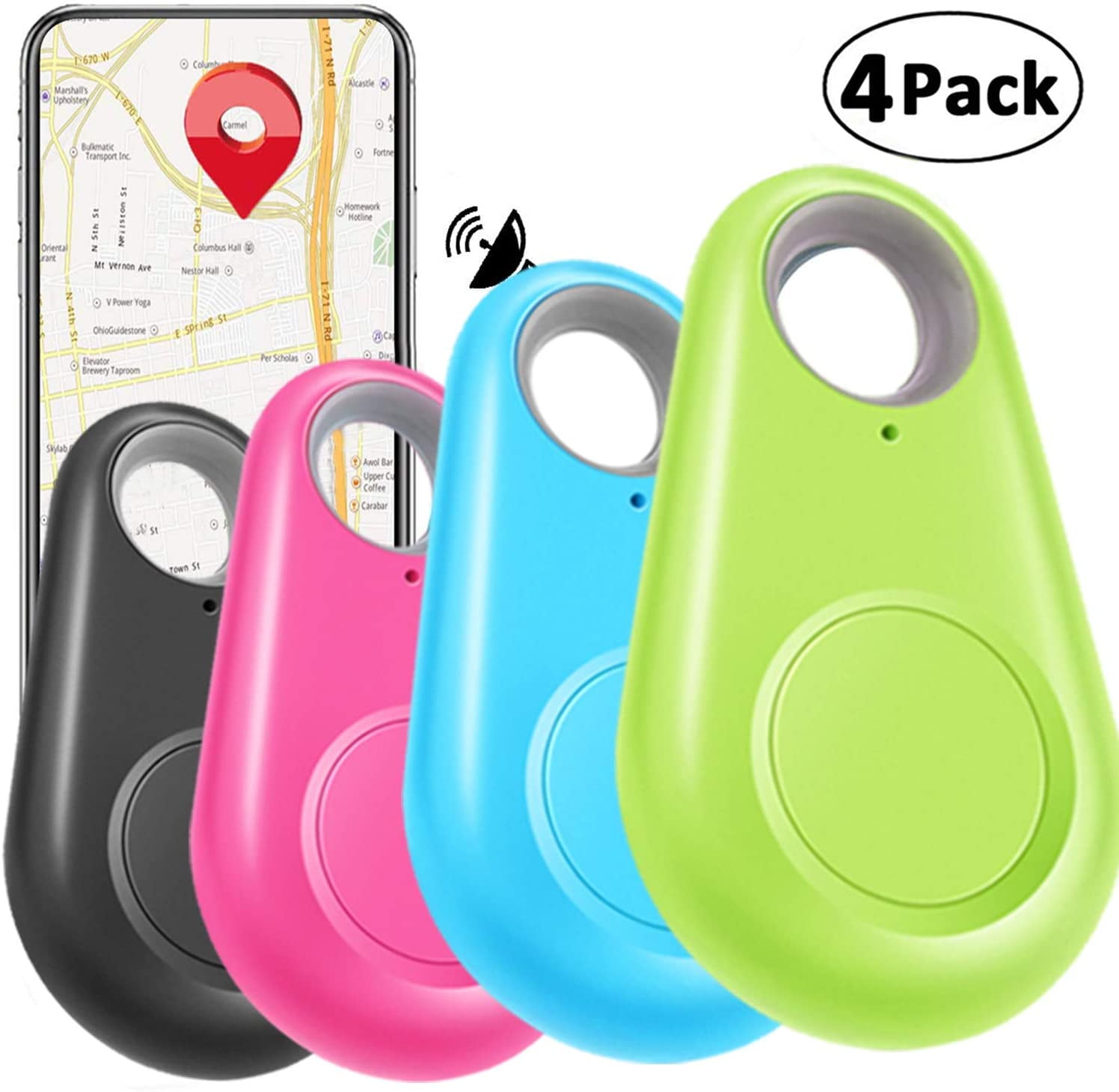 4 Pack Smart GPS Tracker Key Finder Locator Wireless Anti Lost Alarm Sensor Device for Kids Dogs Car Wallet Pets Cats Motorcycles Luggage Smart Phone Selfie Shutter APP Control Compatible iOS Android