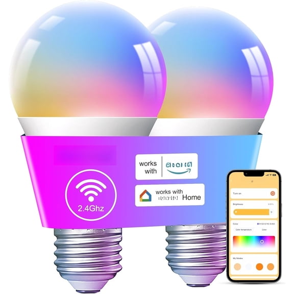 4 Pack Smart Light Bulbs, Bluetooth WiFi Led Bulb Work with Alexa &Google Assistant, RGB Color Changing Alexa Bulbs, Music Sync, 2700K-6500K, 9W(60W Equivalent), A19 E26 800LM, 2.4Ghz WiFi only