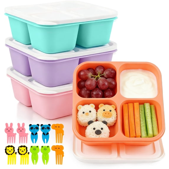 4 Pack Snack Box Containers Set, Reusable 4 Compartment Lunchable Container, Divided Lunch Box Meal Prep Containers for Travel, Work, School