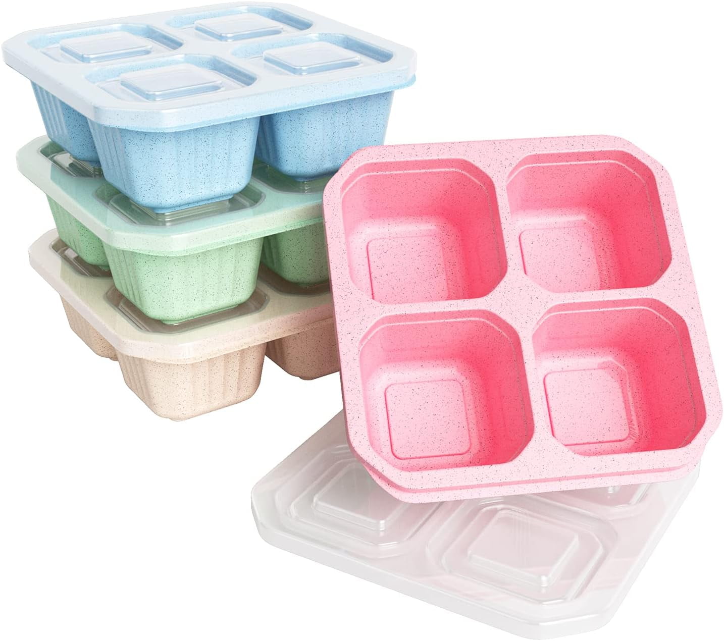 4 Pack Snack Containers, 4 Compartment Bento Snack Box, Reusable Lunch ...