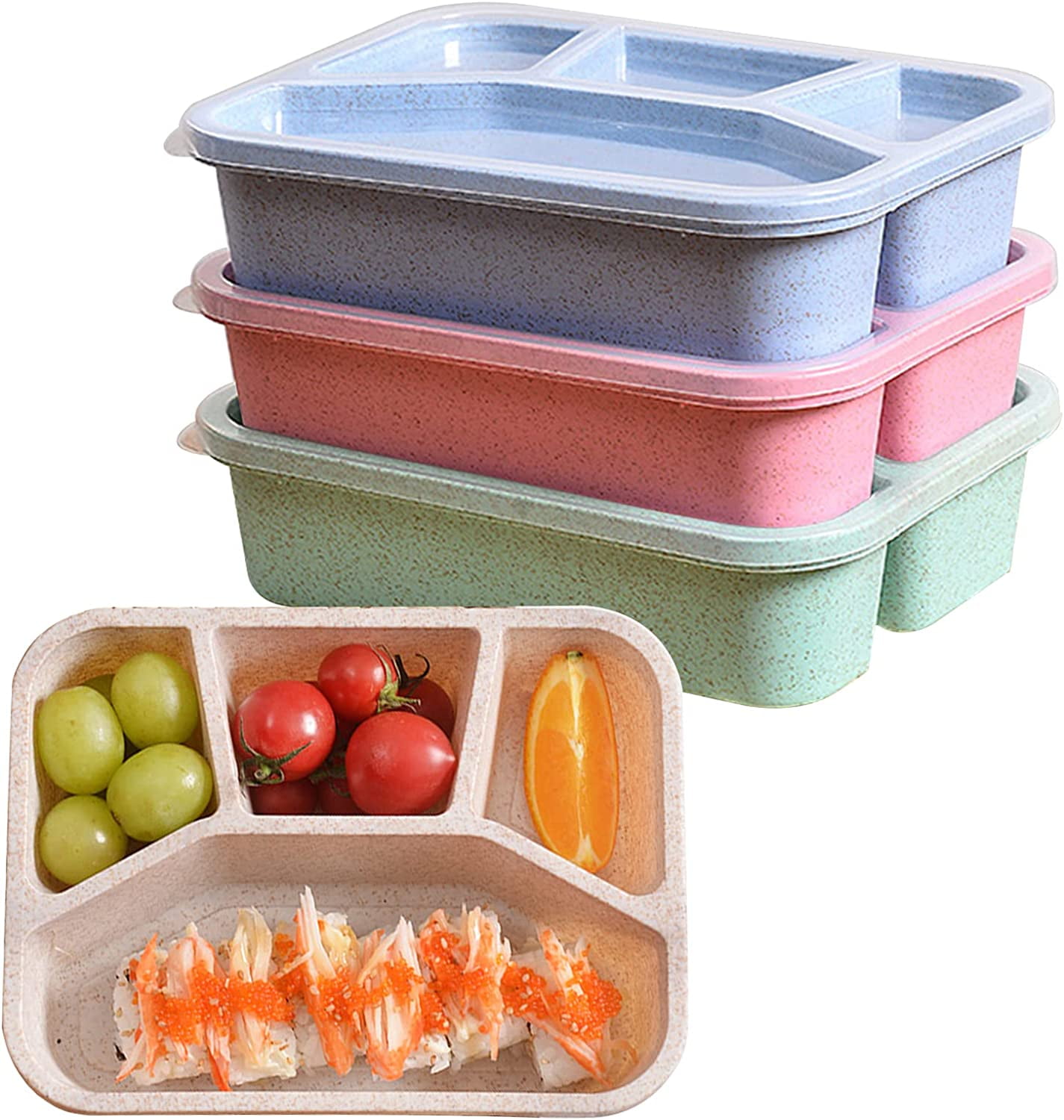 TRIANU Snack Container, Plastic Divided Snack Box, 4 Compartments Reusable  Meal Prep Lunch Containers for Kids Adults, Food Storage Containers for  School Work Travel, Blue 