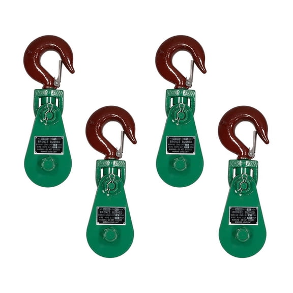 (4 Pack) Snatch Block with Hook WLL 4 Ton 4 1/4" Sheave 1/2 Inch Wire Rope Wrecker Roll Back Recovery