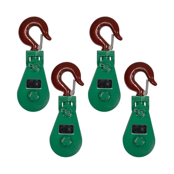 4 Pack Snatch Block with Hook WLL 8 Ton 8" Sheave 3/4 Inch Wire Rope Wrecker Roll Back Recovery