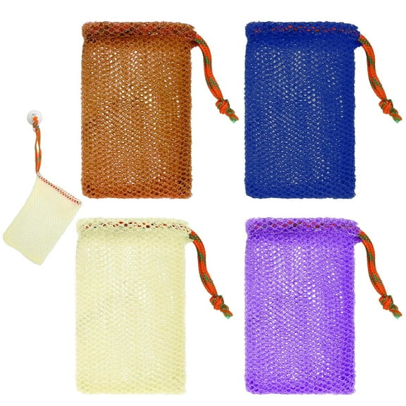 4 Pack Soap Bag, Exfoliating Net Mesh Soap Pouch for Shower with Drawstring Closure Mesh Bubble Foam Net Bath Pocket for Body Wash(4 Colors)