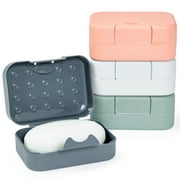 4-Pack Soap Holder Travel Cases, Plastic Portable Soap Saver Container Set with Covers for Bathroom Organization, Gym, Hiking, Traveling, Camping 4 Colors, 4.5x1.8x3.3 in