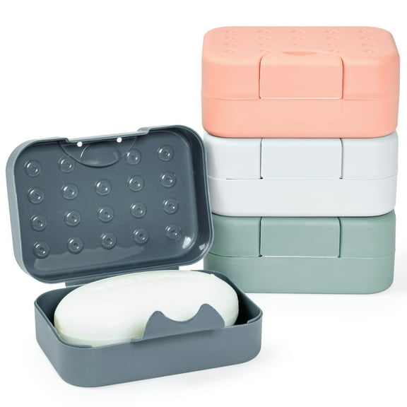 4-Pack Soap Holder Travel Cases, Plastic Portable Soap Saver Container Set with Covers for Bathroom Organization, Gym, Hiking, Traveling, Camping (4 Colors, 4.5x1.8x3.3 in)