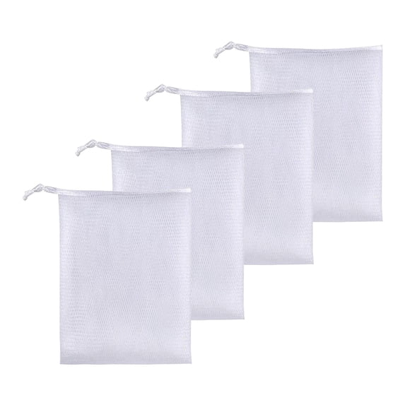 4 Pack Soap Savers, Exfoliating Mesh Soap Pouch, Foam Net Soap Saver Sack Drawstring Holder, Mesh Foaming Bubble Bags for Bath and Shower