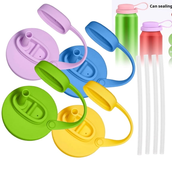 4-Pack Soda Can Lids with Straws, BPA-Free Silicone Can Tops, Spill-Proof Airtight Seal, Fits Standard Cans, Summer Beach & Camping Essentials