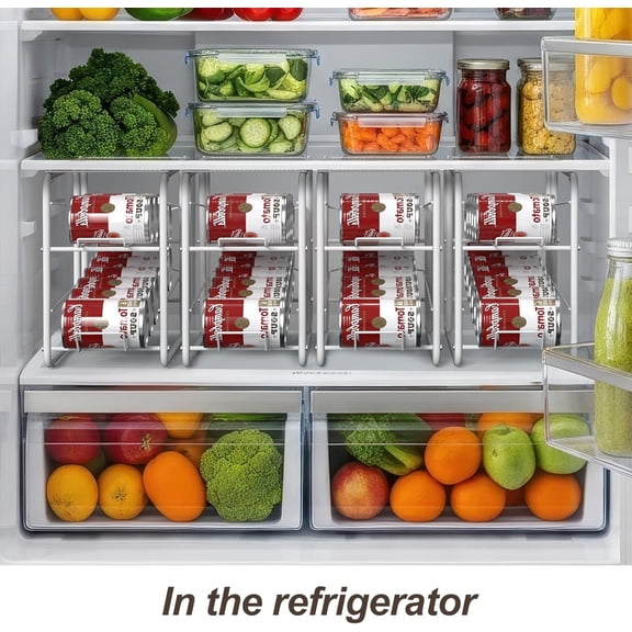 4 Pack Soda Can Organizer, Stackable Metal Can Dispenser for Pantry, Automatic Rolling Canned Food Organizer for Cabinet and Countertop, White