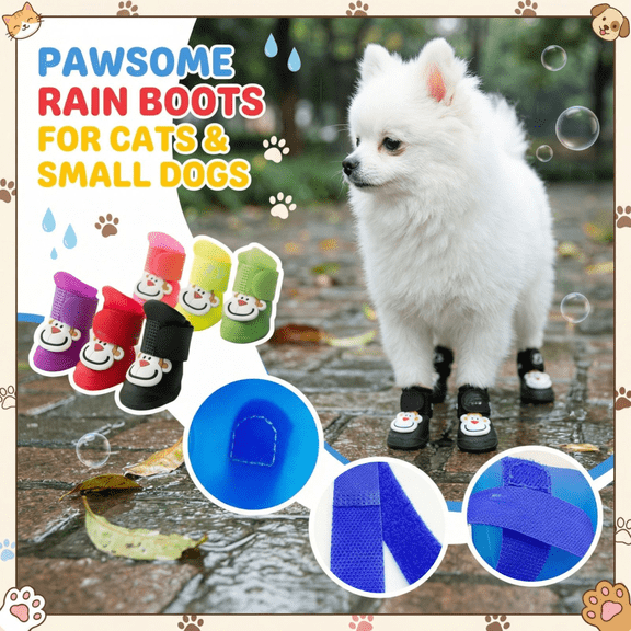 4-Pack Soft Bottom Green Pet Rain Boots, Secure Non-Slip Water-Resistant Booties, Stay-On & Durable Footwear for Small Dogs and Cats, Ideal for Outdoor Walks in Rainy, Muddy Conditions for Pet Owners