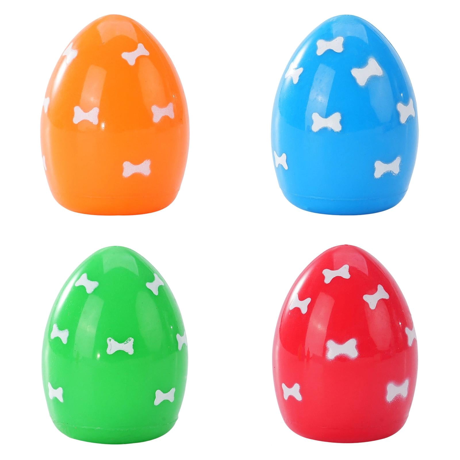 4 Pack Soft Bouncing Easter Egg Dog Toys with Squeaker, Durable Flexible Puppy Teething Chew Orbs, Indoor Outdoor Interactive Throw Fetch Balls, Boredom Relief Safe Play Toys for Small Medium Dogs