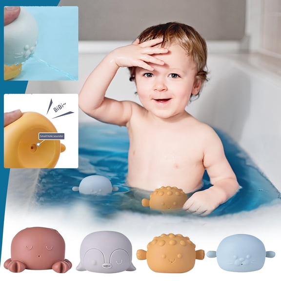 4 Pack Soft Glue Stacking Bath Toys for Kids, Floating Water Squeeze Animals with Squeak Sound, BPA-Free Teething Toy for Baby Shower and Pool Play