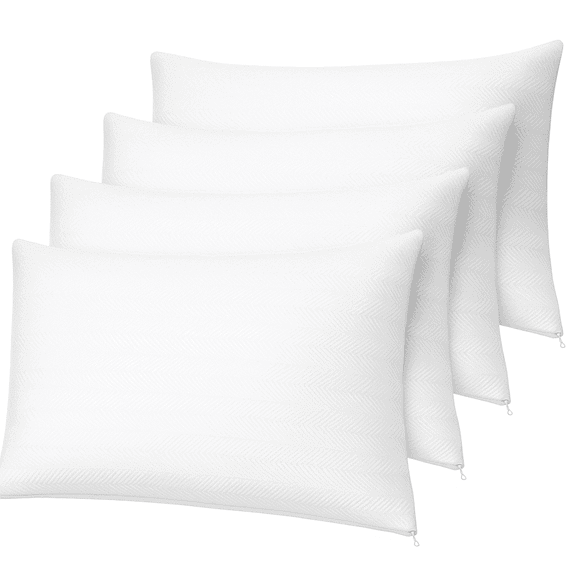 4-Pack Soft Polyester Zippered Pillow Protectors, Standard Size 20"x26", White Quiet Fabric Covers, Machine Washable for Bedroom, Guest Room, Dorm Back to School Bedding Essential