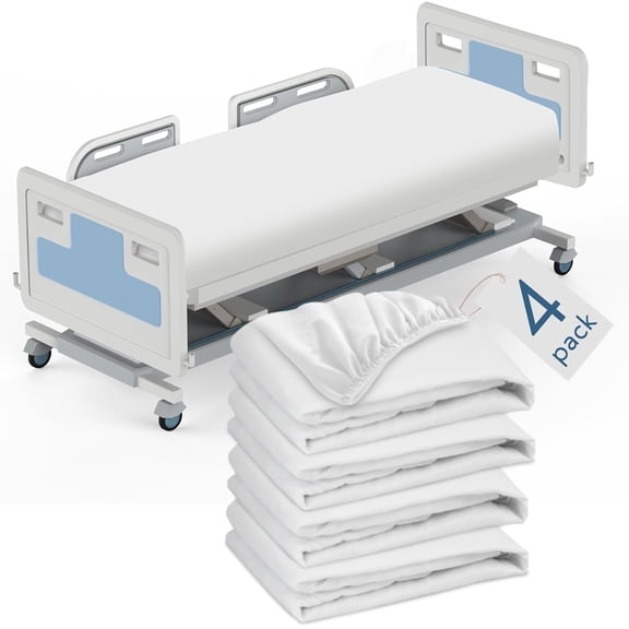 4 Pack Soft White Fitted Hospital Bed Sheets 36" x 80" x 9" with Elastic for Home and Hospital Use