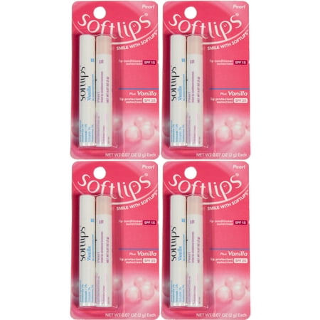 4 Pack Softlips Lip Sunscreen Pearl SPF 15 Plus Vanilla SPF 20, 0.7 Ounces Each