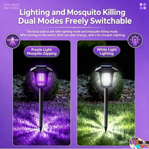 4 Pack Solar Bug Zapper, Outdoor Solar Powered Mosquito Zapper with LED Illumination, Mosquito Fly Trap Repellent Lamp & Solar Garden Lights for Large Yard Lawn