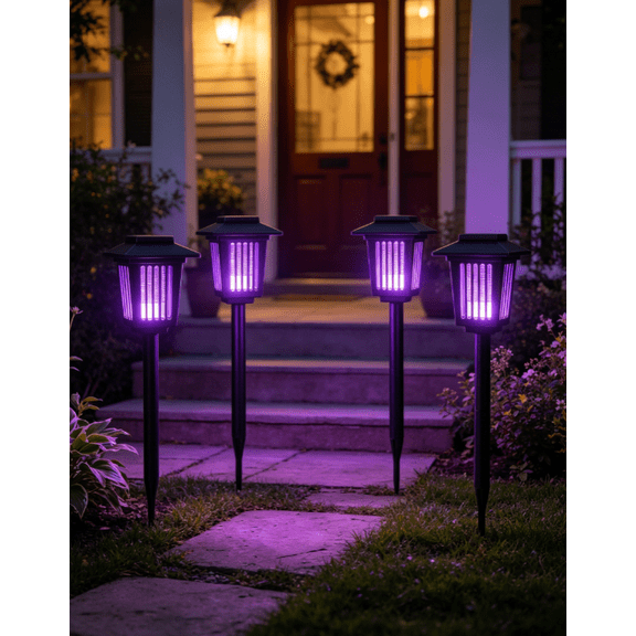 4 Pack Solar Bug Zapper Outdoor Waterproof Solar Powered Mosquito Zapper Repellent Outdoor Patio,Cordless & Auto On/Off Purple White Light Small Fly Insect Zappers for Garden Backyard