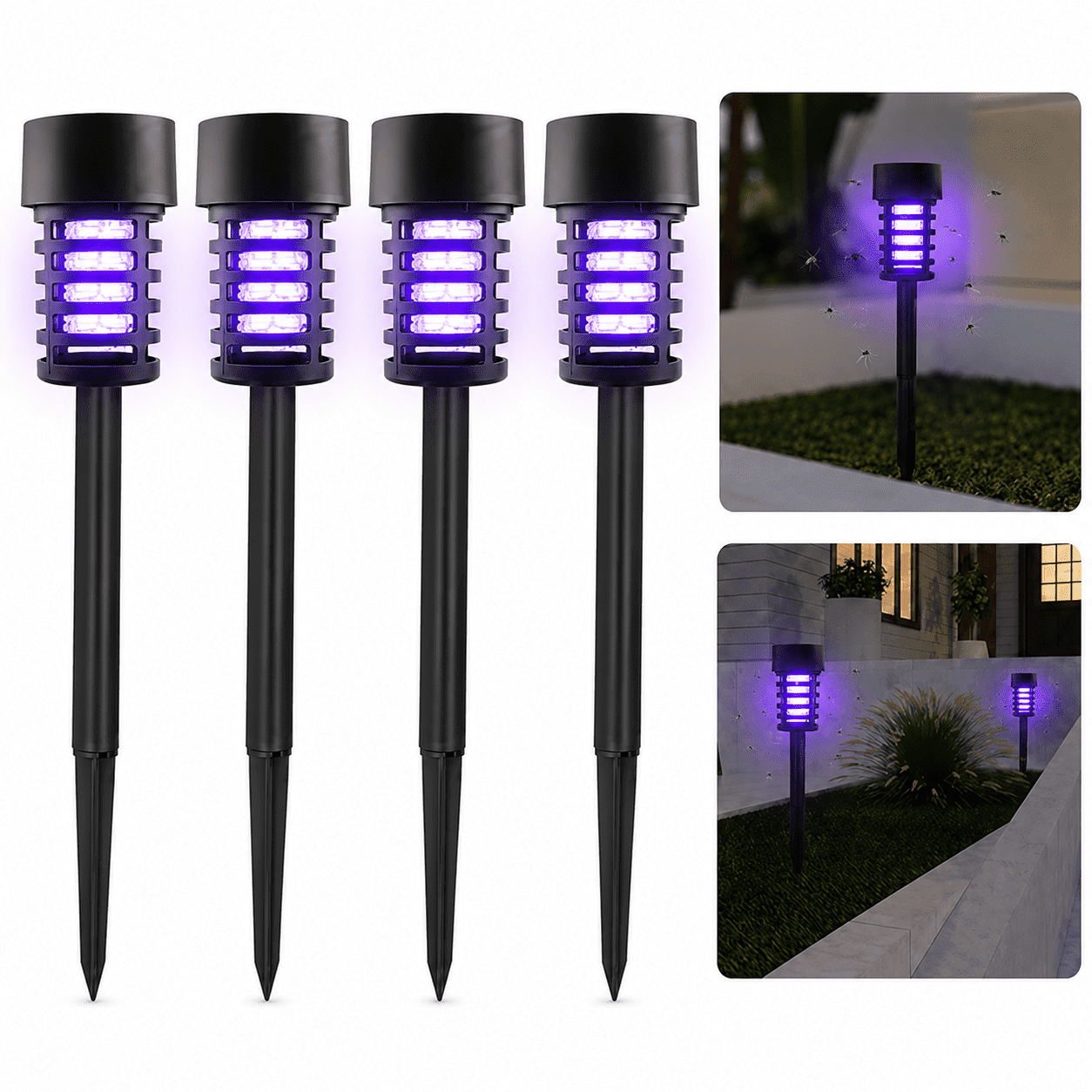 4 Pack Solar Bug Zapper Outdoor Mosquito Zapper Stake Lights, Solar Insect Killer Lamp for Yard, Garden, Patio and Camping