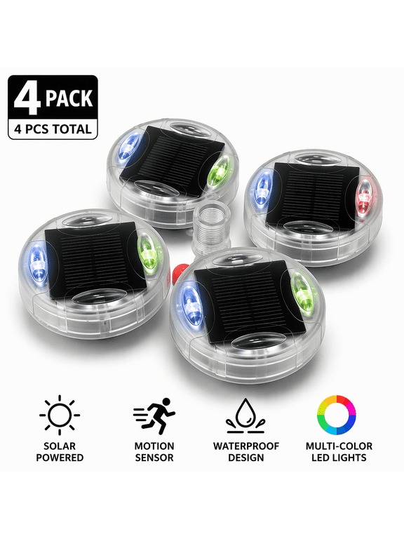 4-Pack Solar Car Wheel Lights, Motion Sensor LED Tire Valve Stem Caps Waterproof Colorful Flashing Lights for Auto Truck Motorcycle Bike