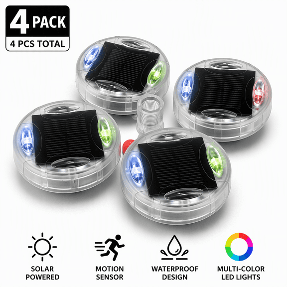 4-Pack Solar Car Wheel Lights, Motion Sensor LED Tire Valve Stem Caps Waterproof Colorful Flashing Lights for Auto Truck Motorcycle Bike