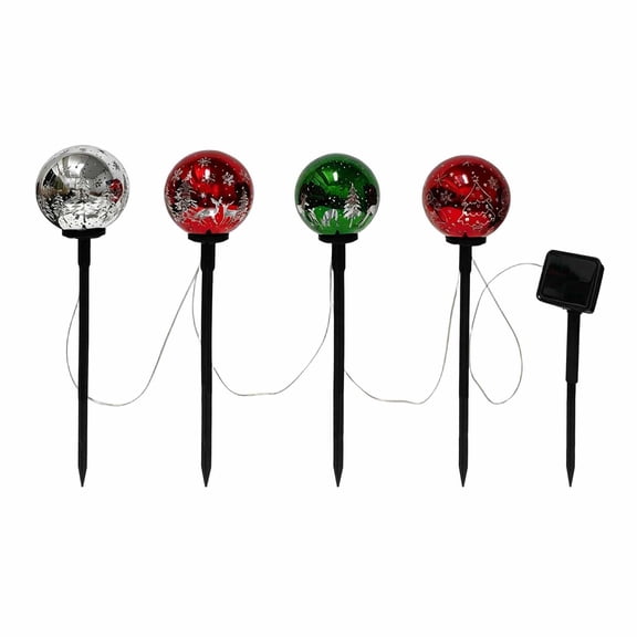 4-Pack Solar Christmas Ball Stake Lights With Multicolor Patterns For Outdoor Garden Yard Pathway Holiday Decor