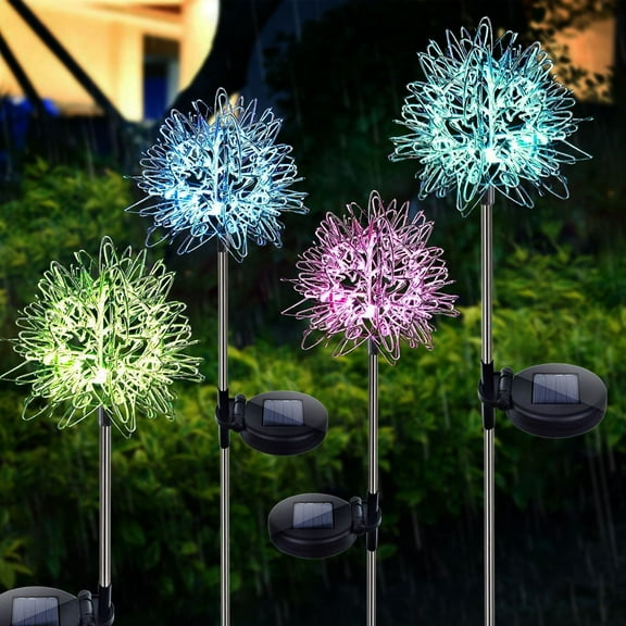 4 Pack Solar Dandelion Light, Multi Color Changing Decorative Solar Garden Lights for Outdoor Walkway Pathway Lawn Patio Yard Christmas Parties Decoration