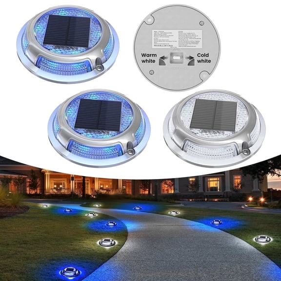 Aship 4 pack Solar Deck Lights, IP68 Waterproof Blue & White Dock Lights, Auto On/Off LED Path Lights for Patio Stairs Deck