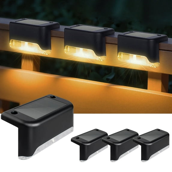 4 Pack Solar Deck Lights Outdoor, Solar Step Lights Waterproof LED Solar Lights for Outdoor Stairs Step Fence Yard Patio Pathway Christmas Decoration Lights(Black-Warm White)