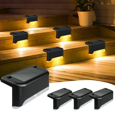 4 Pack Solar Deck Lights Outdoor, Solar Step Lights Waterproof LED Solar Lights for Outdoor Stairs Step Fence Yard Patio Pathway Christmas Decoration Lights(Black-Warm White)