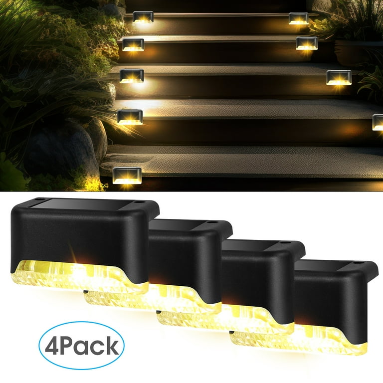 Solar Powered Outdoor Warm White Integrated LED Deck Stair Pathway Fence Lights IP44 Weatherproof (4-Pack)