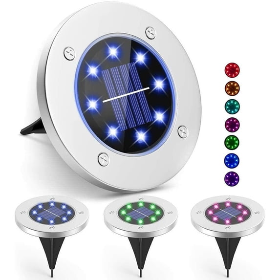 4 Pack Solar Disk Light LED RGB In-ground Pathway Light Dusk-to-Dawn Garden Yard