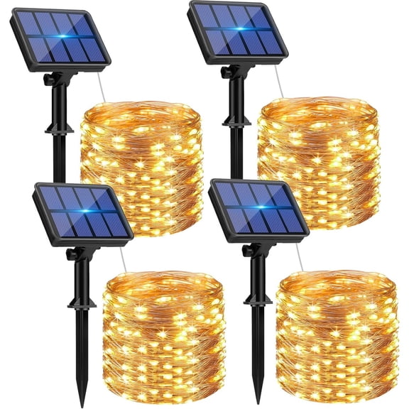 4 Pack Solar Fairy Lights Outdoor, 100LED Solar String Lights, 8 Modes, IP65 Waterproof, Copper Wire, Auto On/Off for Garden Patio Party Decor