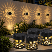 Kidsjoy Solar Mandala Lights Outdoor 4 Pack, Warm Yellow Waterproof Metal Wall Lights for Fence Garden Patio Yard