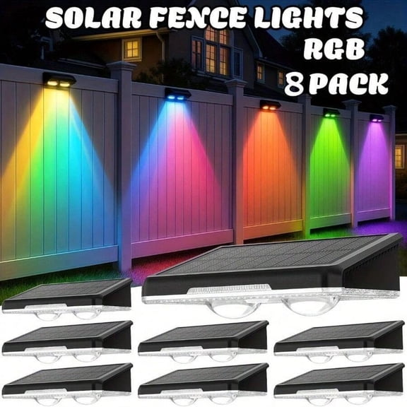 4 Pack Solar Fence Lights - Multicolor Smart Sensor Outdoor Decorative Lighting for Halloween, Christmas, Thanksgiving, Yard, Villa Corridor & Garden