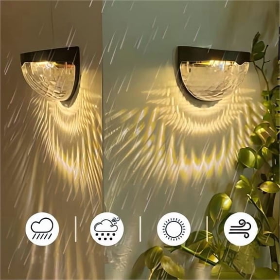 4 Pack Solar Fence Lights Outdoor, 6 LED Waterproof Wall Mount Deck Lights, WarmWhite, Auto On/Off, Black