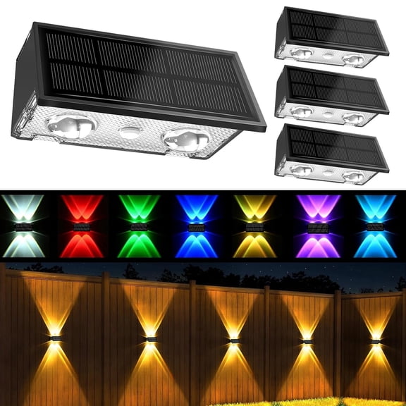 Natubeau Up & Down Solar Fence Lights, 9 Modes RGB Warm/Cool White, IP68 Waterproof Outdoor Wall Sconce Lights, 4 Pack