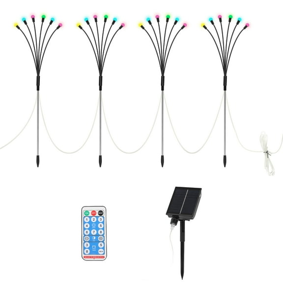 4 Pack Solar Firefly Light for Outdoor Garden Landscape Path Lights with Remote Control, Multi-Color