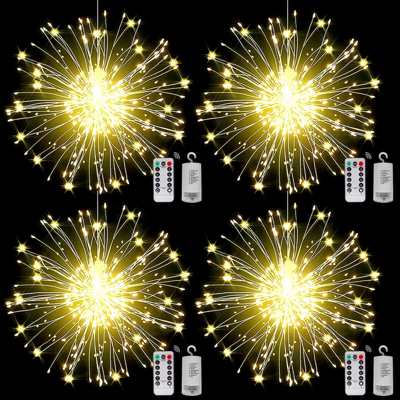 Warm White LED Firework Fairy String Lights with Remote Control