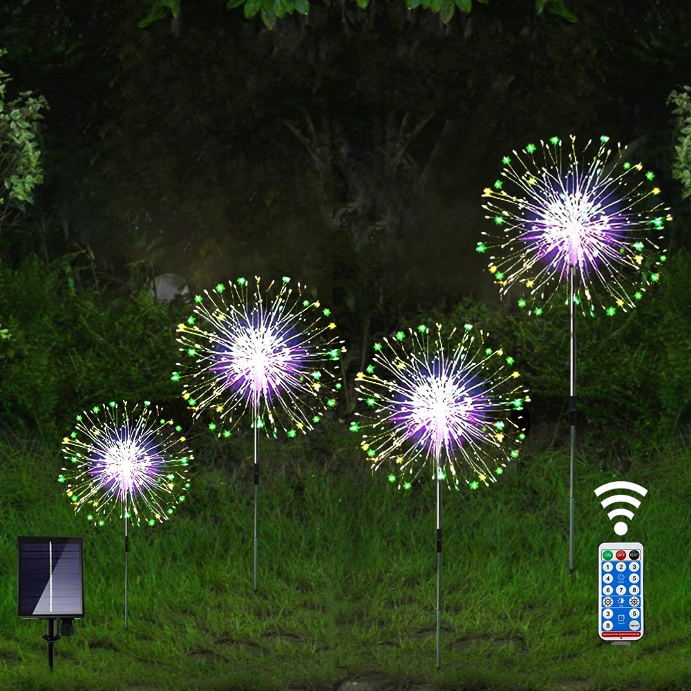 4 Pack Solar Firework Stake Lights – Multicolor LED Dandelion Starburst ...