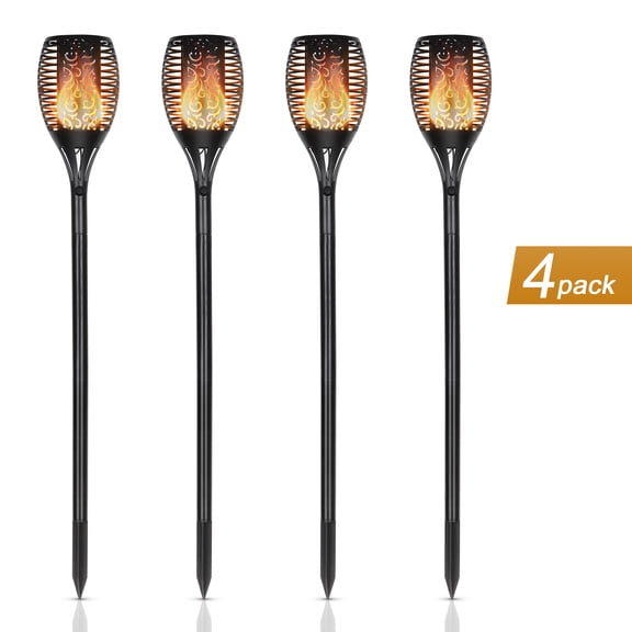 4 Pack Solar Flame Torch Lights, Outdoor Flickering Pathway Lights, Adjustable Height