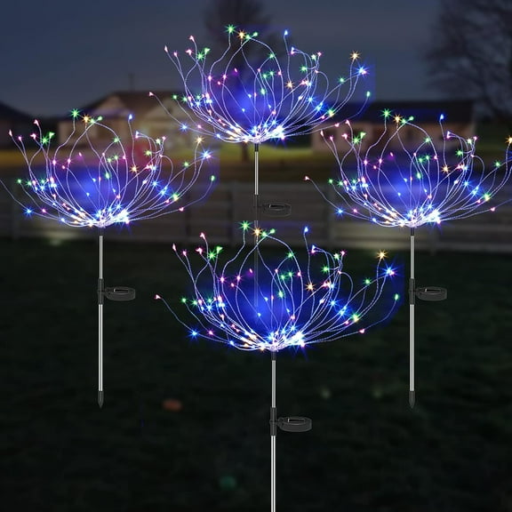 4 Pack Solar Garden Firework Lights, Dingrich Outdoor Waterproof Solar Powered Art Stake Twinkle Lighting 120 LED Sparklers Solar Lights for Patio Backyard Yard Pathway Walkway Decorations (Colorful)