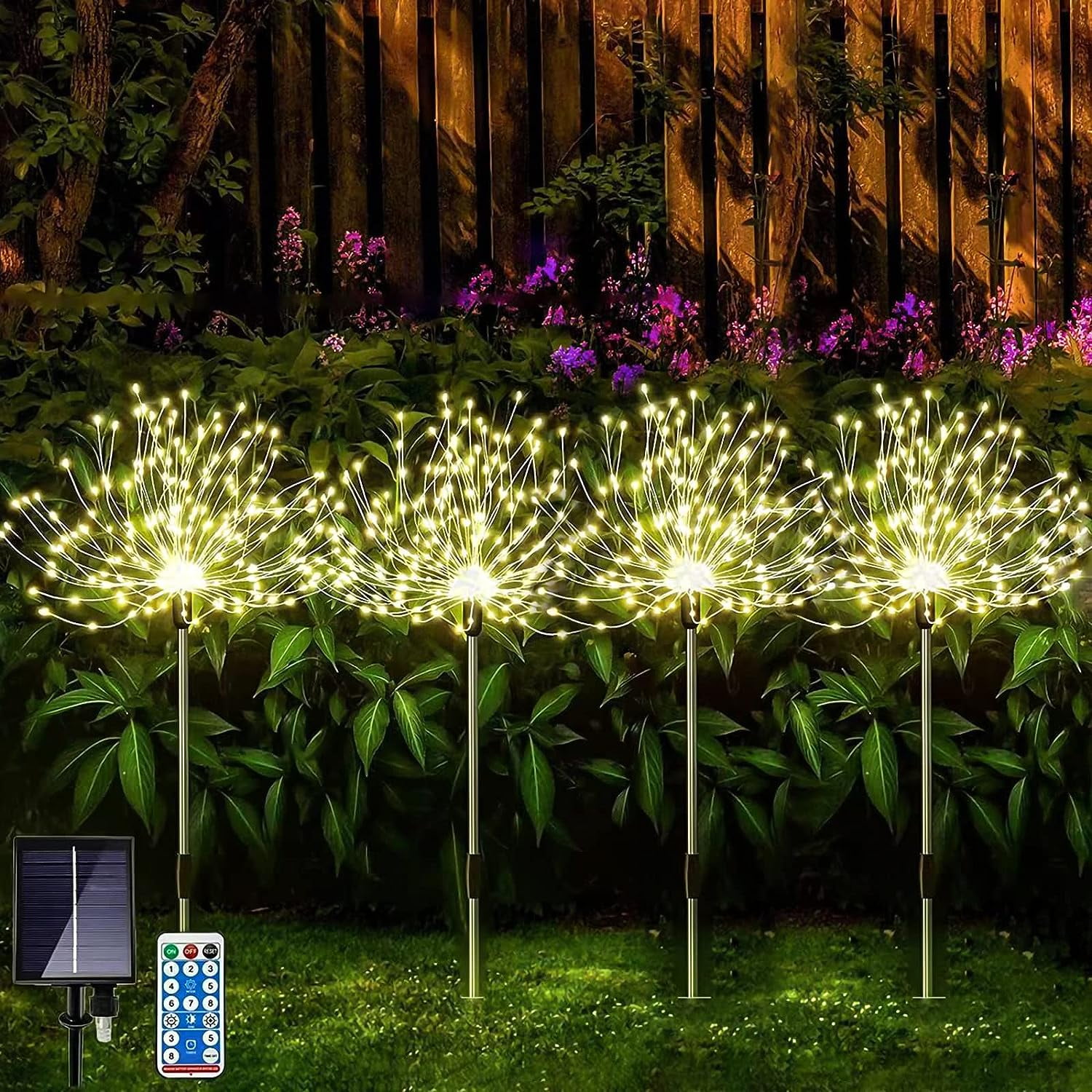 4 Pack Solar Garden Lights, Firework Lights Outdoor Waterproof 120 LED ...