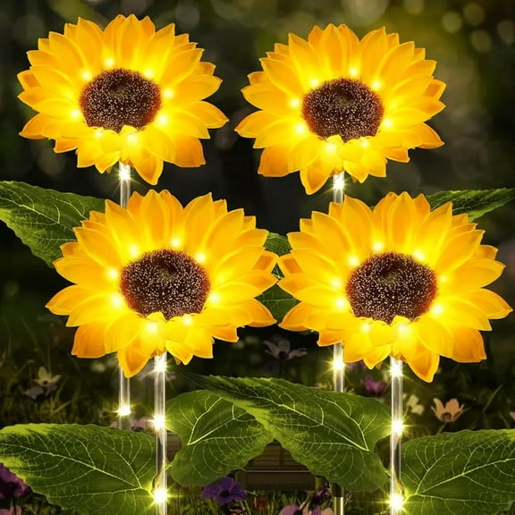 4 Pack Solar Garden Lights, IPX5 Waterproof Sunflower Outdoor Solar Lights For Outside With Lifelike Bigger Sunflower